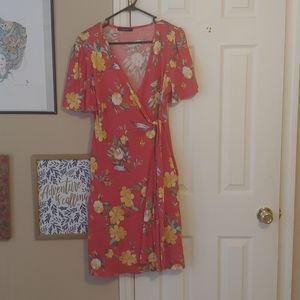 Peach floral wrap dress